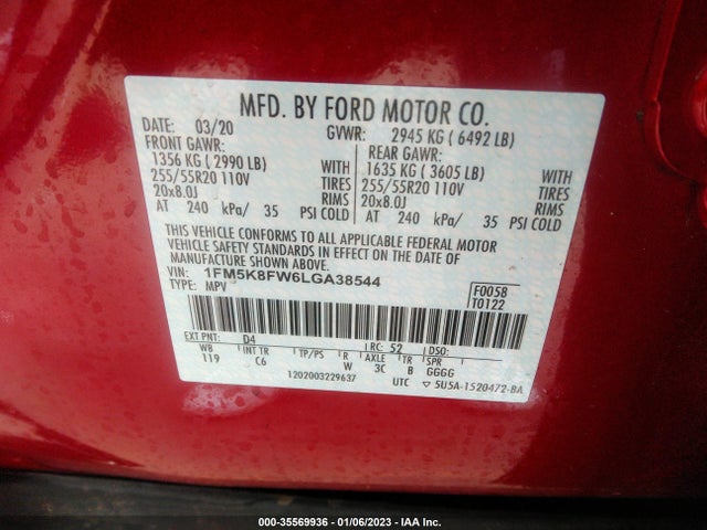 2020 Ford Explorer, VIN: 1FM5K8FW6LGA38544