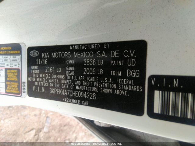 3KPFK4A70HE094228 KIA FORTE LX