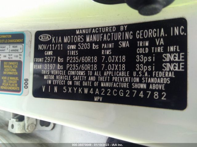 5XYKW4A22CG274782 KIA SORENTO SX