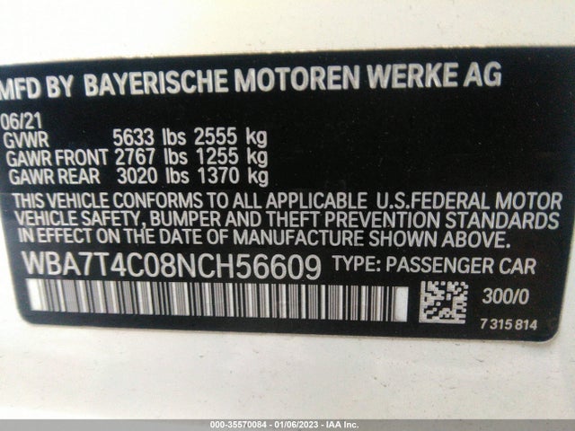 2022 BMW 7 Series, VIN: WBA7T4C08NCH56609