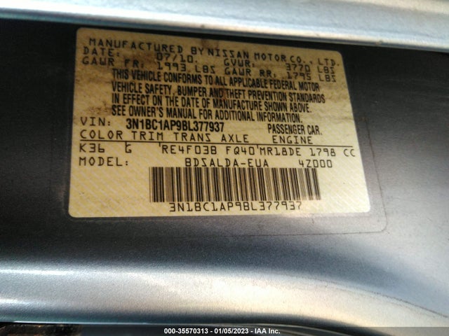 2011 NISSAN VERSA 1.8 S VIN: 3N1BC1AP9BL377937