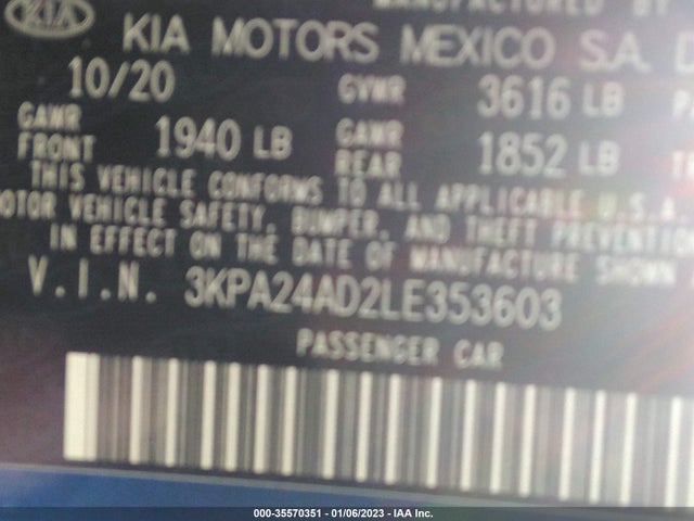 2020 Kia Rio, VIN: 3KPA24AD2LE353603