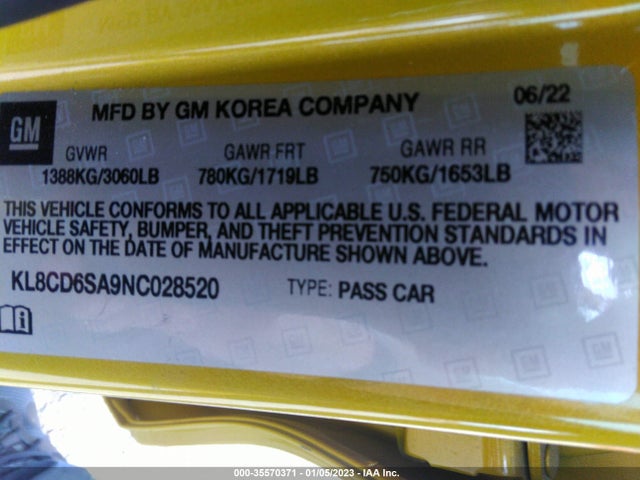 2022 Chevrolet Spark, VIN: KL8CD6SA9NC028520