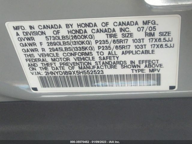 2HNYD189X5H552523 Acura Mdx Touring