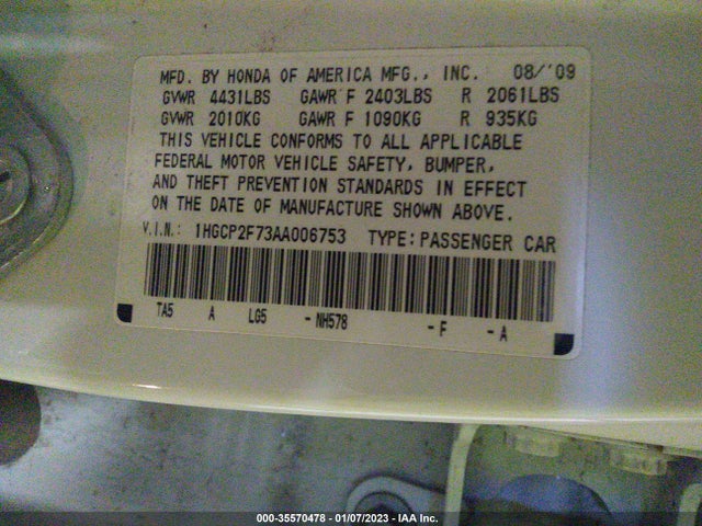 Honda Accord Sdn Ex 2010 1HGCP2F73AA006753 Image 9