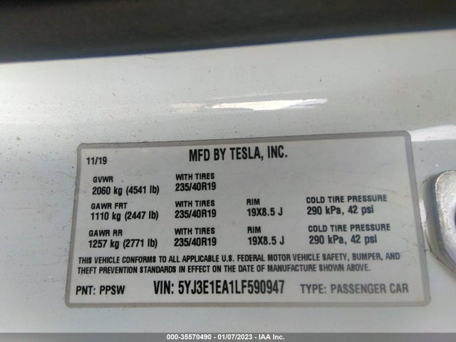 Tesla Model 3 Standard Range 2020 5YJ3E1EA1LF590947 Image 9