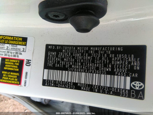 2018 Toyota Corolla, VIN: 5YFBURHEXJP836035