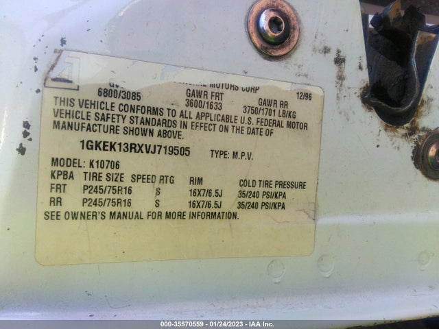 GMC Yukon 1997 1GKEK13RXVJ719505 Image 10