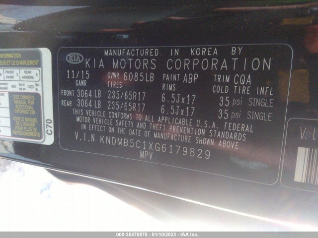 2016 Kia Sedona, VIN: KNDMB5C1XG6179829
