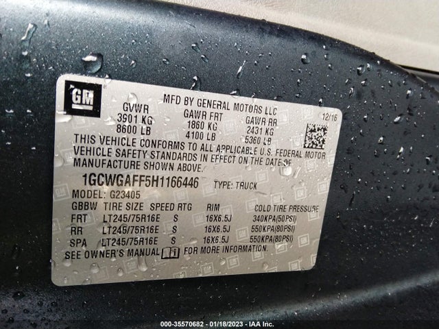 2017 Chevrolet Express, VIN: 1GCWGAFF5H1166446