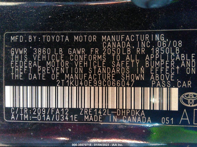 2009 TOYOTA MATRIX VIN: 2T1KU40E99C066047
