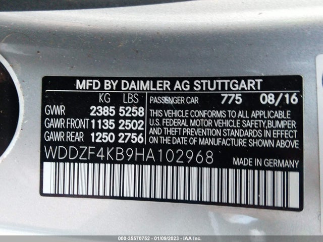 2017 MERCEDES-BENZ E-CLASS E 300 VIN: WDDZF4KB9HA102968