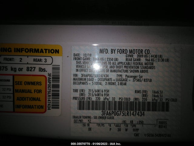 2020 Ford Fusion, VIN: 3FA6P0G75LR147434