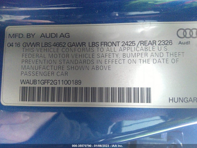 2016 Audi S3, VIN: WAUB1GFF2G1100189