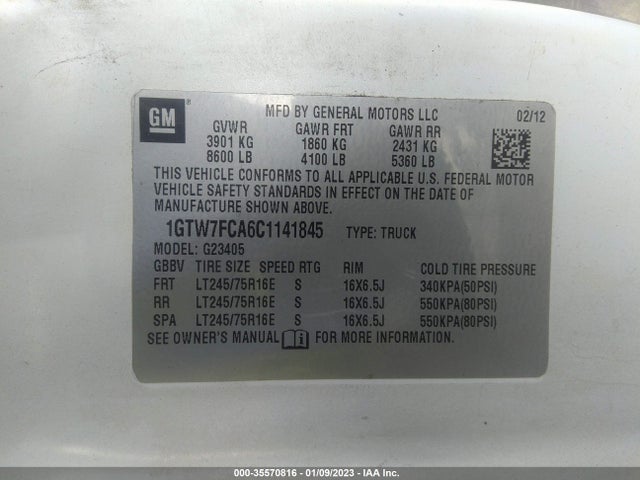 2012 GMC SAVANA CARGO VAN VIN: 1GTW7FCA6C1141845