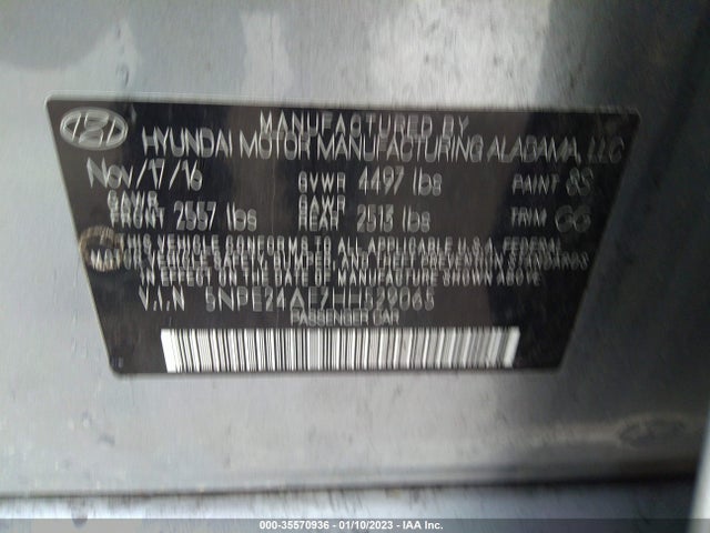 2017 HYUNDAI SONATA 2.4L VIN: 5NPE24AF7HH529065