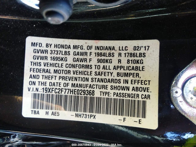 Honda Civic Sedan Ex 2017 19XFC2F77HE029368 Image 9