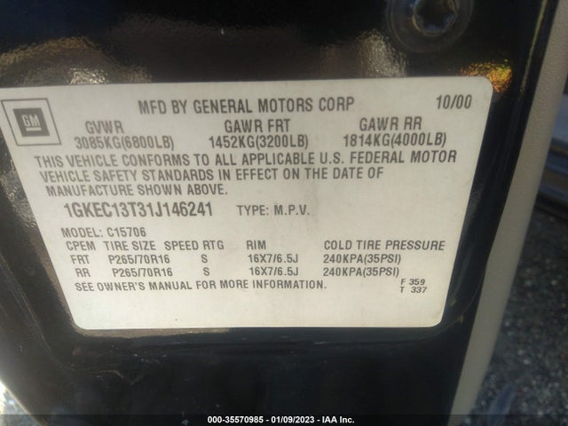 GMC Yukon 2001 1GKEC13T31J146241 Image 10