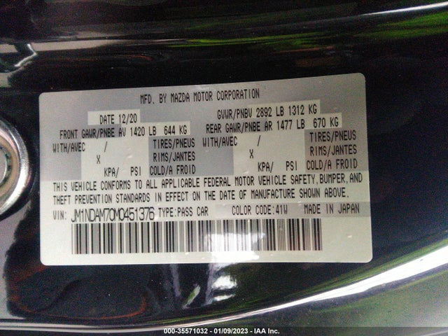 2021 Mazda MX-5 Miata, VIN: JM1NDAM70M0451376
