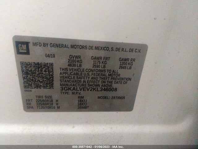 2019 GMC TERRAIN SLT VIN: 3GKALVEV2KL346008