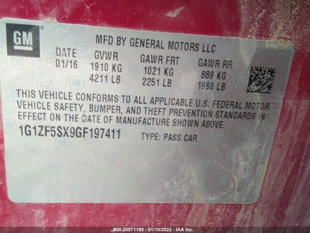 2016 Chevrolet Malibu, VIN: 1G1ZF5SX9GF197411
