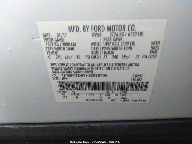 Ford EXPLORER XLT 2017 1FM5K7D87HGB79709 Image 10