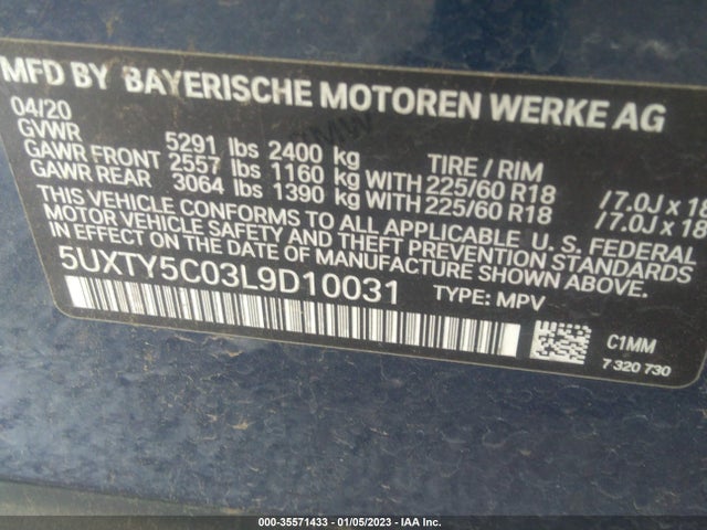2020 BMW X3, VIN: 5UXTY5C03L9D10031