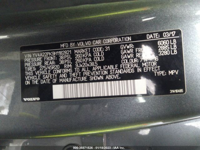 YV4A22PK9H1182821 Volvo XC90