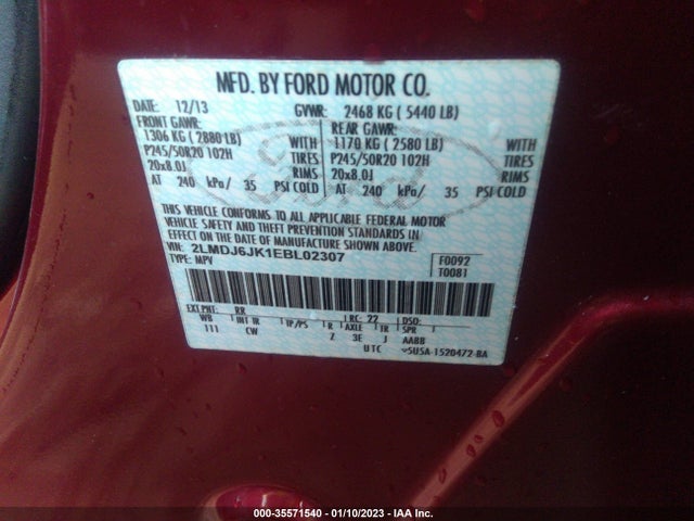 Lincoln MKX 2014 2LMDJ6JK1EBL02307 Image 11