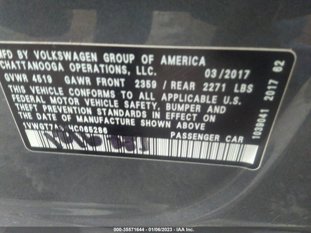 1VWGT7A36HC065286 Volkswagen Passat 1.8t Se W/technology
