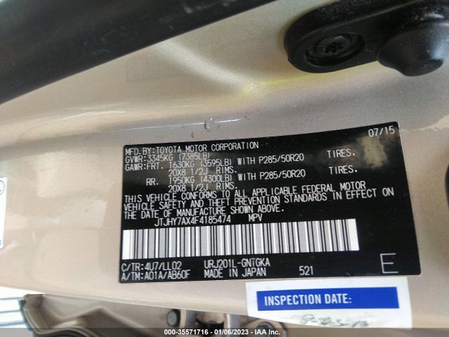 2015 Lexus LX, VIN: JTJHY7AX4F4185474