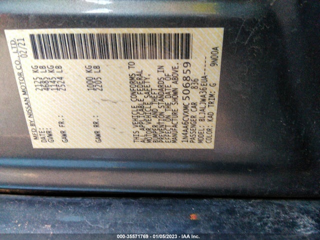 2021 Nissan Maxima, VIN: 1N4AA6CVXMC506859