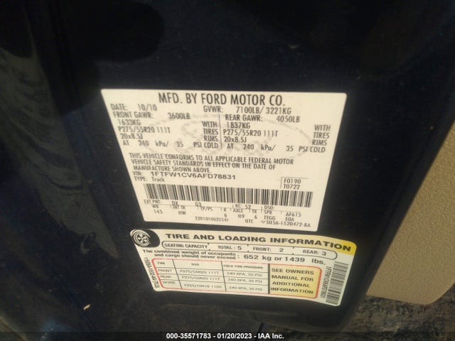 2010 FORD F-150 XL/XLT VIN: 1FTFW1CV6AFD78831