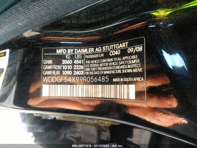 2009 MERCEDES-BENZ C-CLASS 3.0L VIN: WDDGF54X99R056485