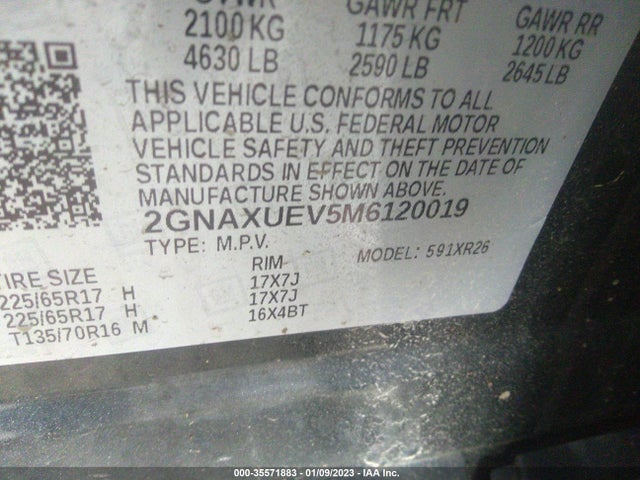 Chevrolet EQUINOX LT 2021 2GNAXUEV5M6120019 Image 9