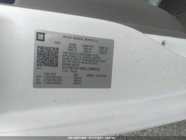 GMC SAVANA CARGO VAN 2020 1GTW7AFGXL1198312 Image 9
