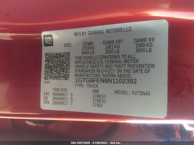2022 GMC Canyon, VIN: 1GTG6FEN6N1102392