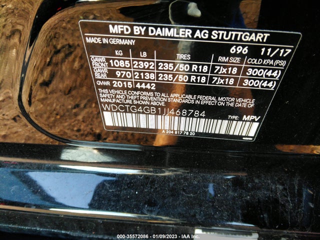 2018 Mercedes-Benz GLA-Class, VIN: WDCTG4GB1JJ468784
