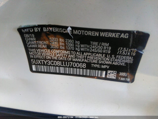 2020 BMW X3, VIN: 5UXTY3C08LLU70068