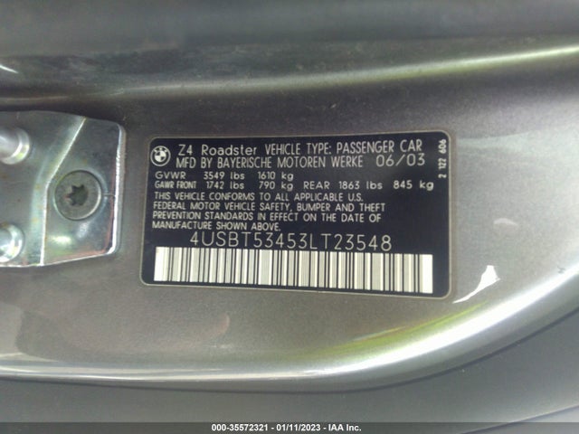 2003 BMW Z4 3.0I VIN: 4USBT53453LT23548