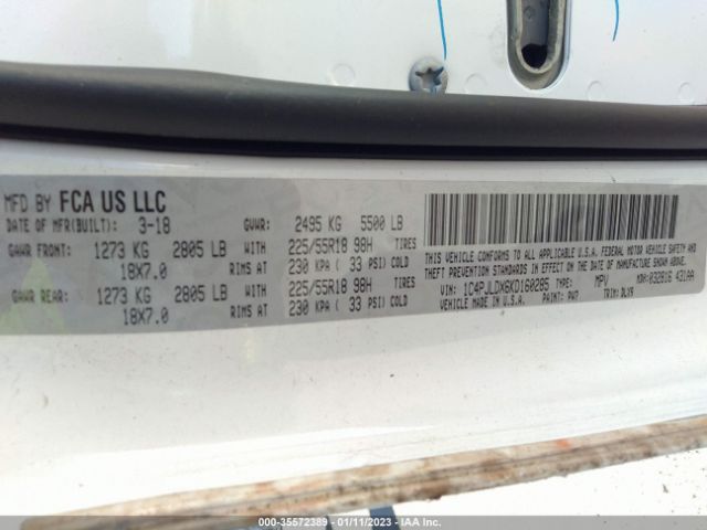 1C4PJLDX6KD160285 Jeep Cherokee Limited