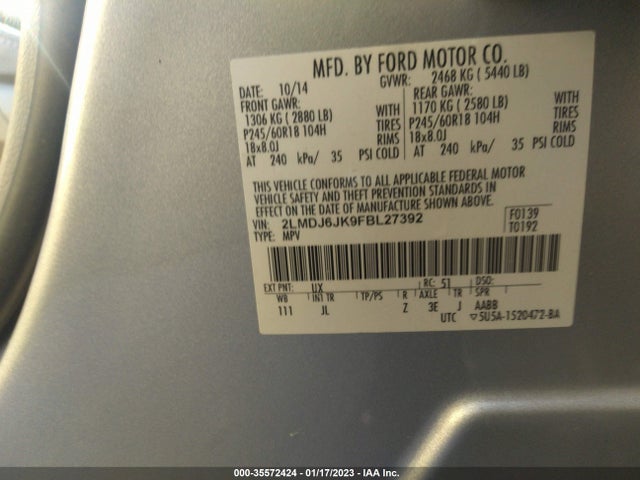 2015 Lincoln MKX, VIN: 2LMDJ6JK9FBL27392