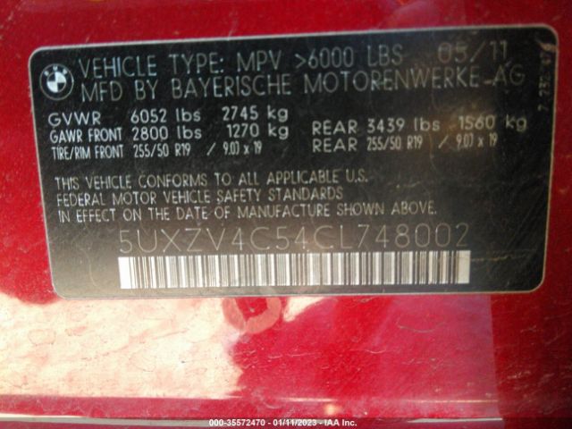 5UXZV4C54CL748002 BMW X5 35i