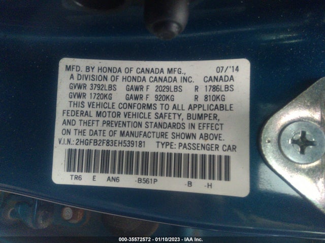 Honda CIVIC SEDAN 2014 2HGFB2F83EH539181 Image 9