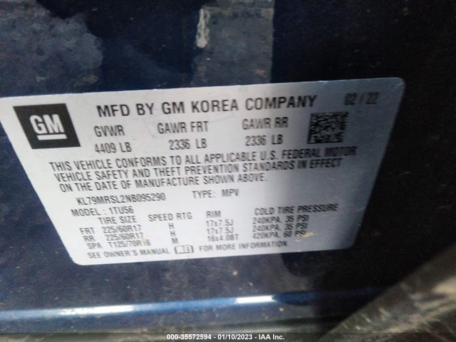 2022 CHEVROLET TRAILBLAZER LT VIN: KL79MRSL2NB095290