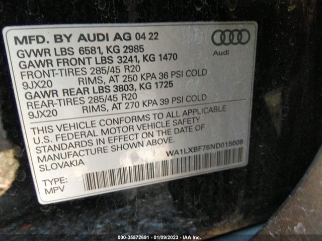 2022 Audi Q7, VIN: WA1LXBF78ND015008