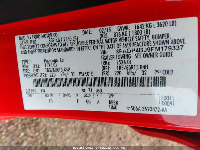 2015 FORD FIESTA SE VIN: 3FADP4BJ9FM179337