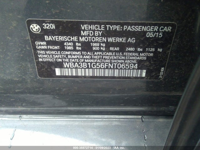 2015 BMW 3 SERIES 320I VIN: WBA3B1G56FNT06594