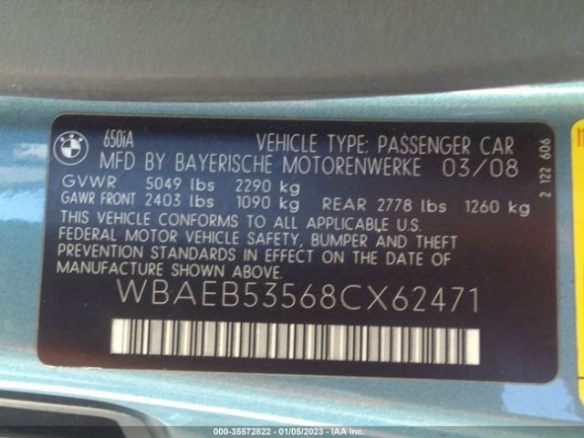 WBAEB53568CX62471 BMW 6 Series 650i