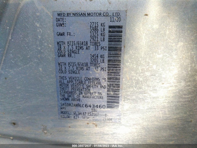 Nissan Pathfinder S 2020 5N1DR2AN9LC643460 Image 10